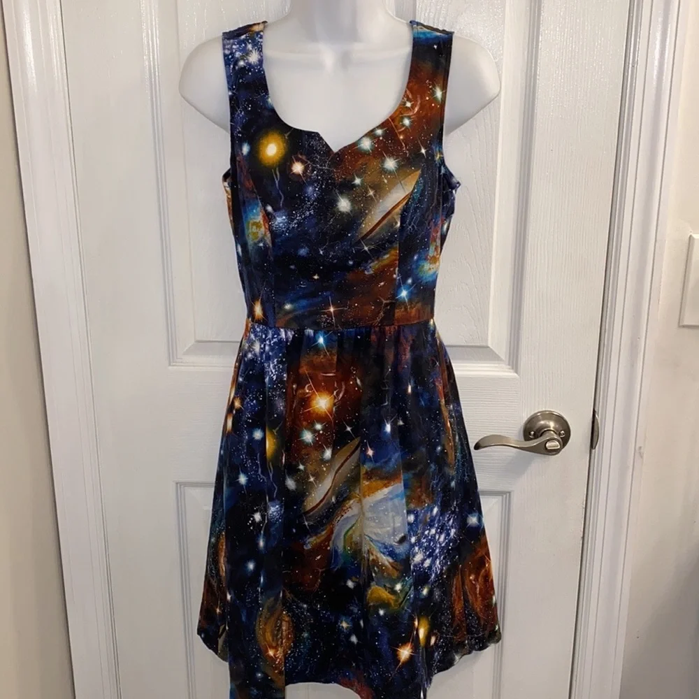 MODCLOTH Vivid Space Cosmic Print A-Line Dress Size Small Look! - Picture 5 of 10